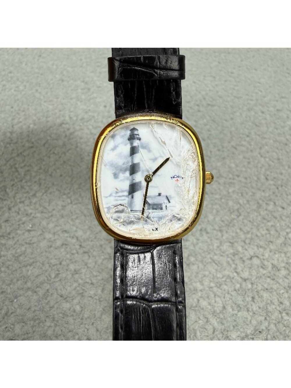 Noah Timex Watch Lighthouse Gold Case Black Leather Strap Oval Quartz Limited
